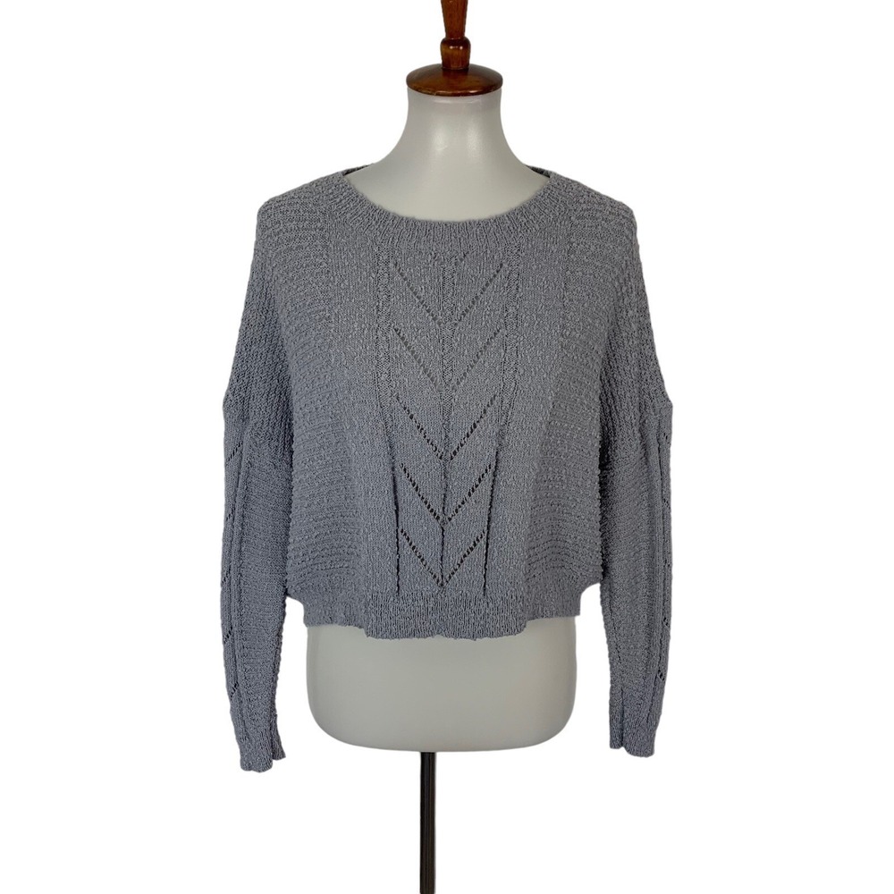 Altar'd State Sweater XS Gray Cropped Knit Pullover‎ Boho Cozy Trendy